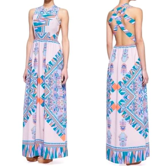 REVOLVE Lovers + Friends Blush Lilac Kitty Cat Cutout Criss Cross Slip Maxi - Picture 1 of 14